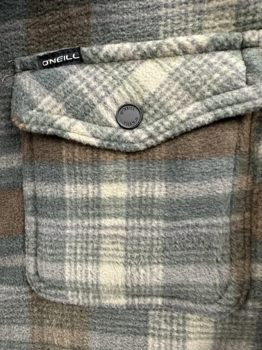 O'Neill Super Fleece Shirt Mens S Shacket Snap Front Spruce Plaid Sherpa Lined
